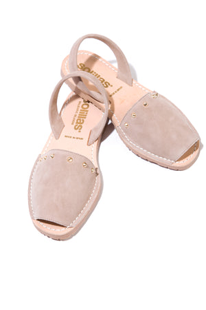 GRIS CLAVO - Original Menorcan Sandals in Grey Suede with Gold Studs