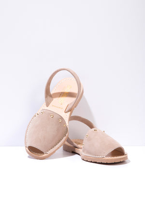 GRIS CLAVO - Original Menorcan Sandals in Grey Suede with Gold Studs