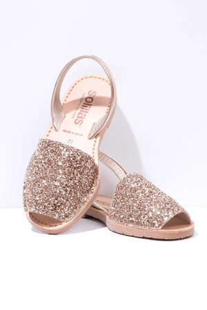 ROSE GOLD GLITTER - Metallic Glitter Leather Menorcan sandals