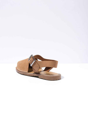 CUERO PESCA - Tan Nubuck Leather Buckle Sandal