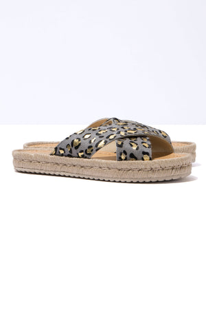 LEOPARDO GRIS CRUZADO - Leopard Crossover Espadrille Slider