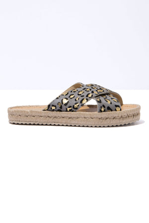 LEOPARDO GRIS CRUZADO - Leopard Crossover Espadrille Slider