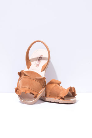 Talaia Tan - Frilled Suede Menorcan sandals