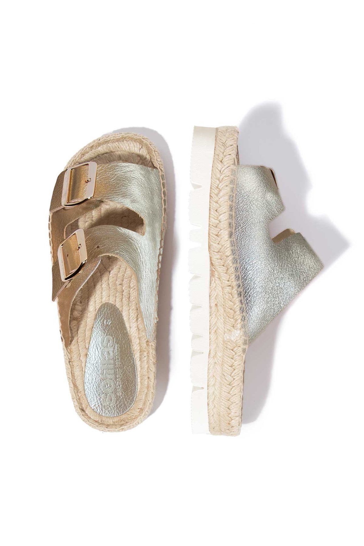 PLATINO NEVA - Gold Leather Buckle Flatform Espadrille