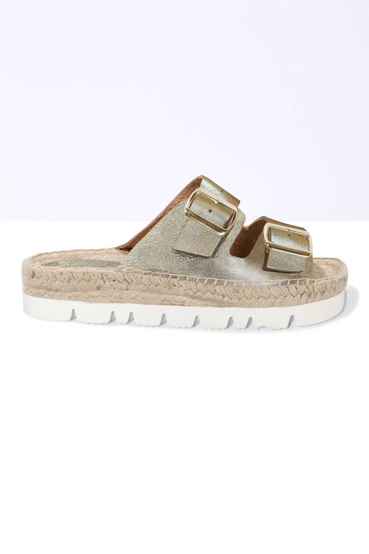 PLATINO NEVA - Gold Leather Buckle Flatform Espadrille