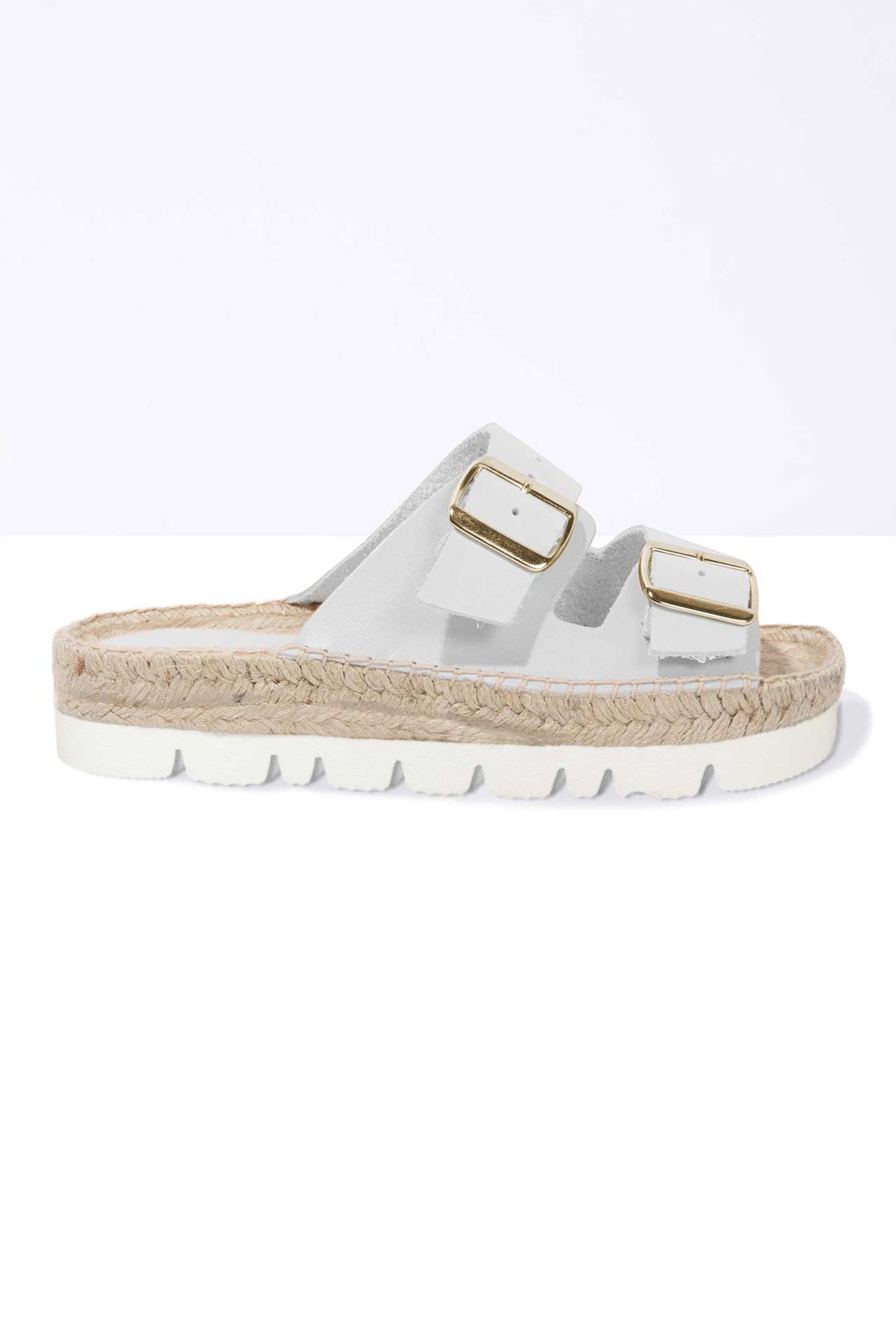 BLANCO NEVA - Strappy Espadrille Flatform Sliders in White Leather with Buckles