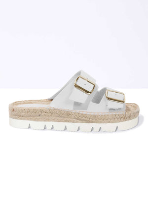 BLANCO NEVA - Strappy Espadrille Flatform Sliders in White Leather with Buckles