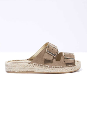 PEDRA NEVA - Strappy Espadrille Sliders in Taupe Suede with Buckles