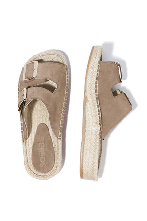 PEDRA NEVA - Strappy Espadrille Sliders in Taupe Suede with Buckles