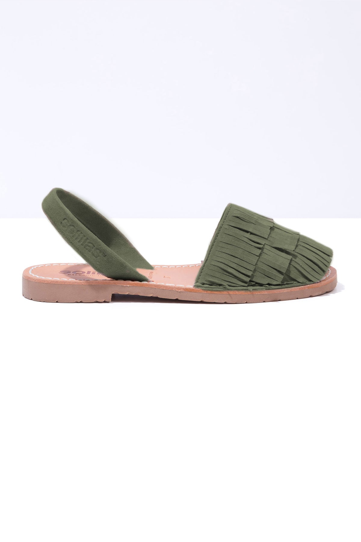 Pino Franja - Khaki Green Fringe Detail Leather Menorcan sandals