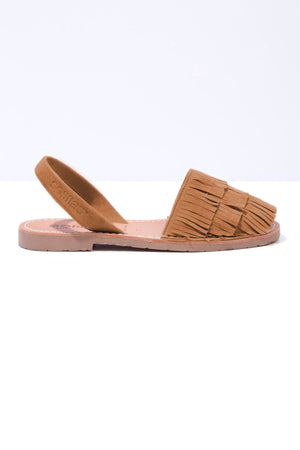 Cuero Franja - Tan Fringe Detail Leather Menorcan sandals