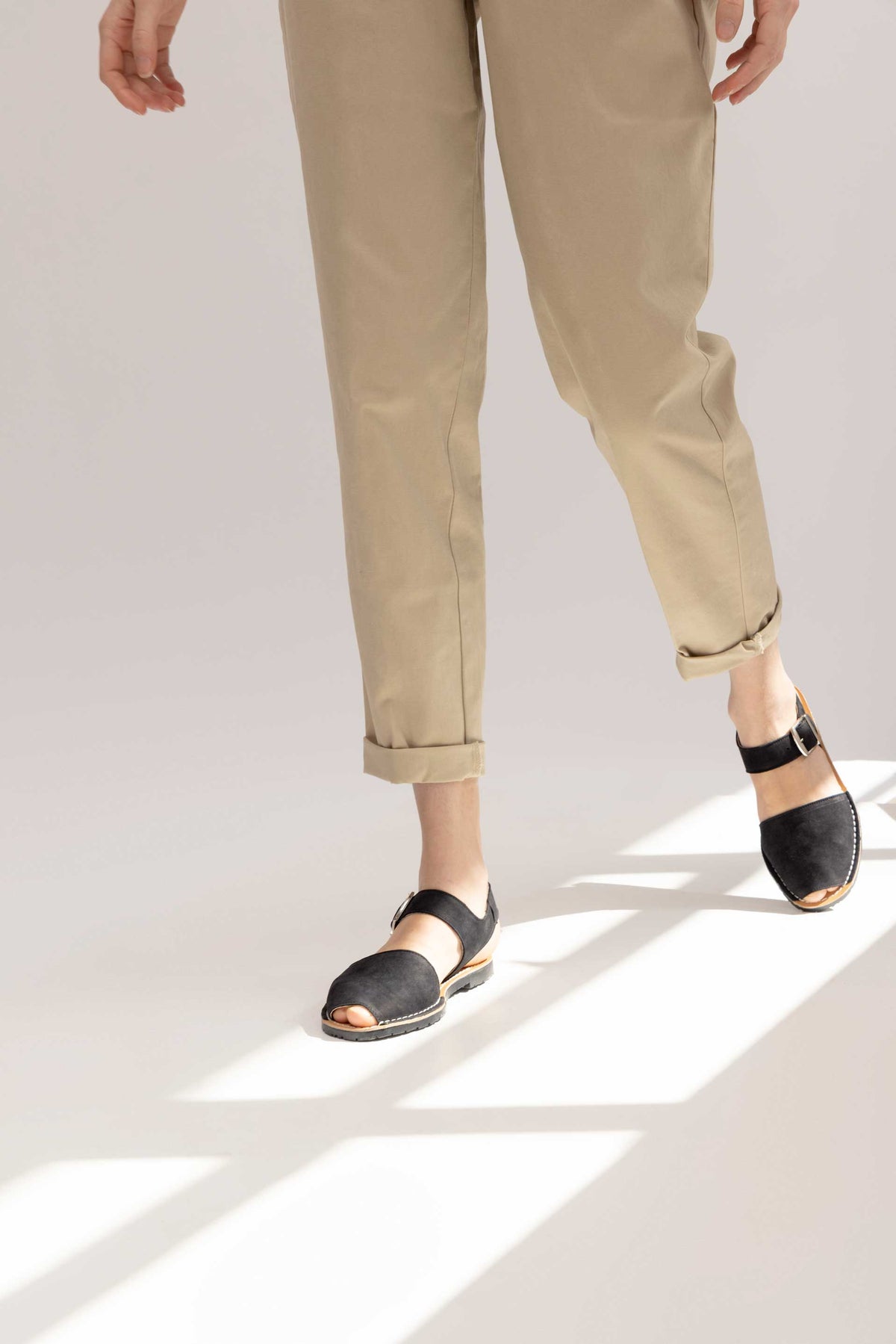 NOCHE PESCA - Black Nubuck Leather Ankle Strap Sandals