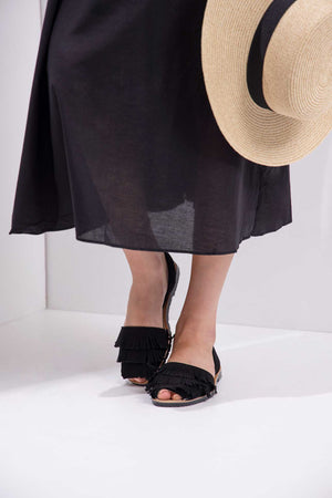Noche Franja - Fringe Detail Leather Menorcan sandals