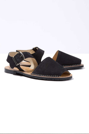 NOCHE PESCA - Black Nubuck Leather Ankle Strap Sandals