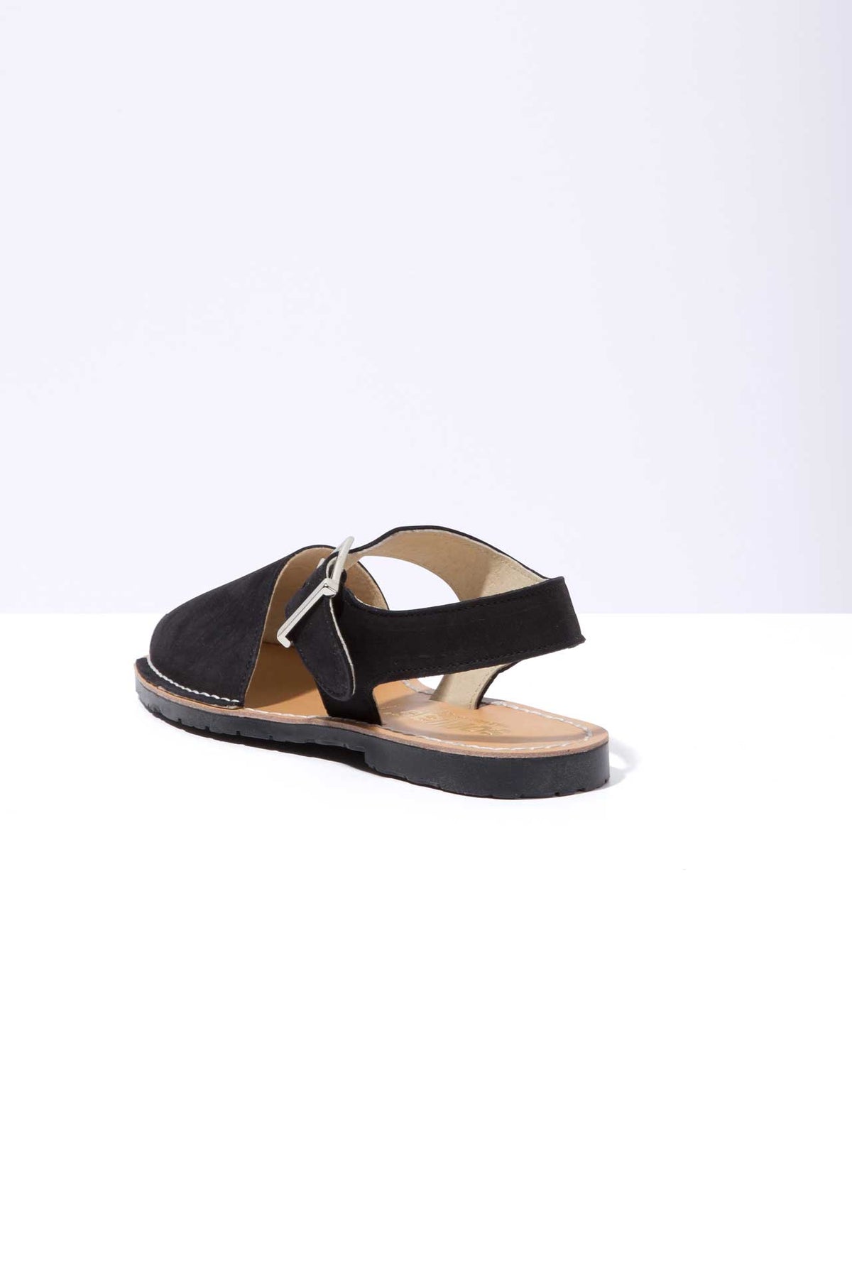 NOCHE PESCA - Black Nubuck Leather Ankle Strap Sandals