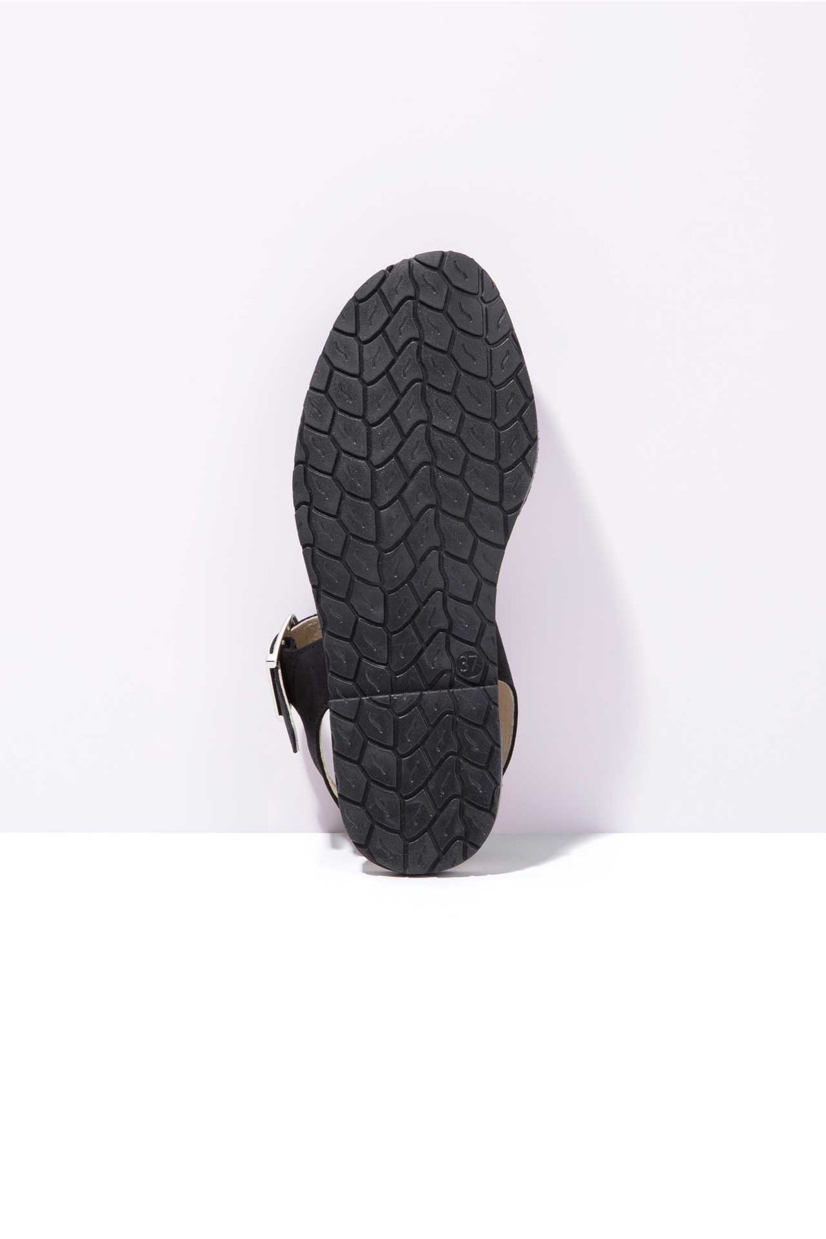 NOCHE PESCA - Black Nubuck Leather Ankle Strap Sandals