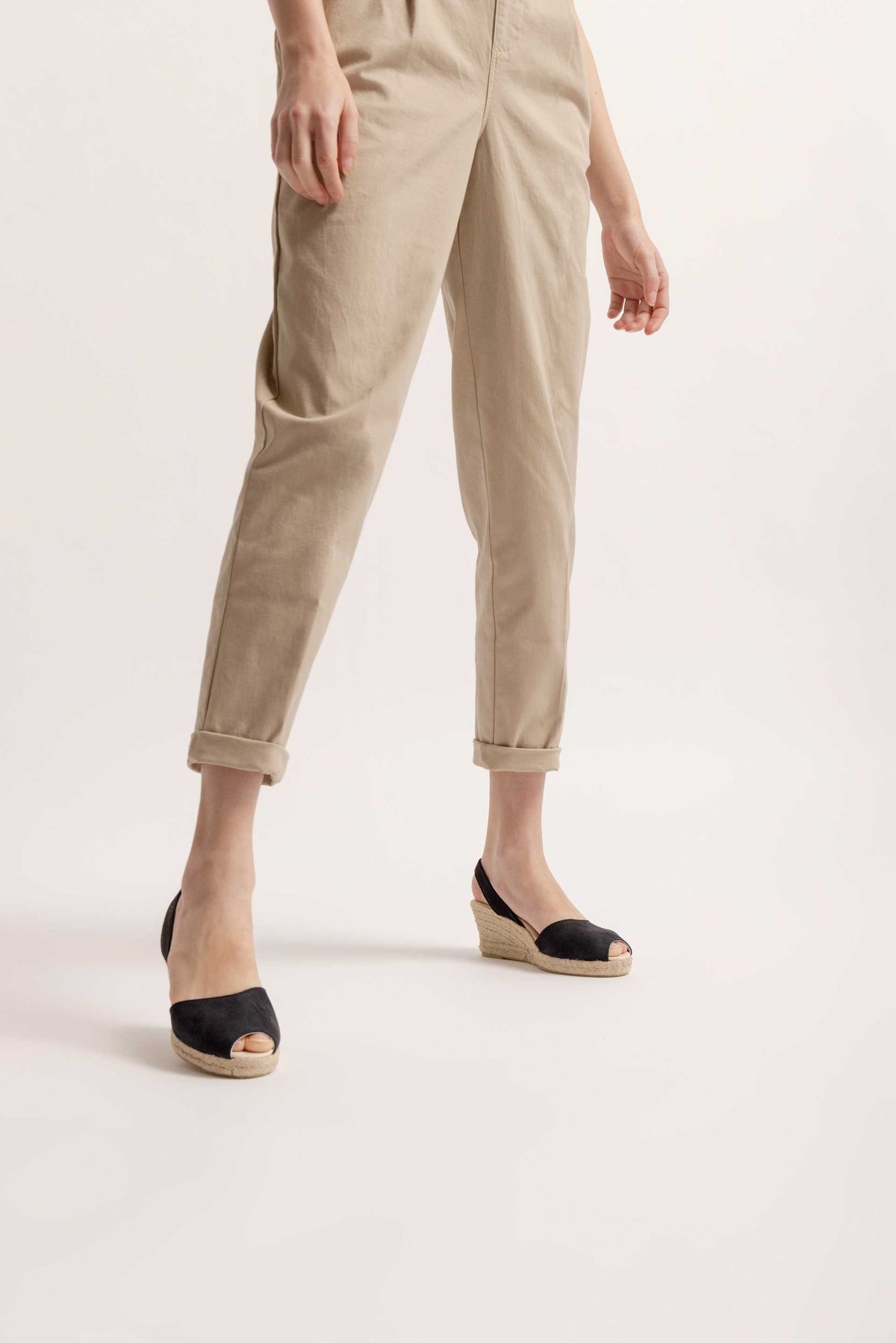 NOCHE LALIA - Espadrille Wedge Black Leather Menorcan Sandals