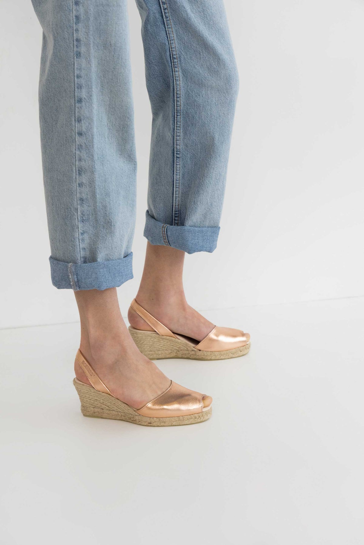 ROSE GOLD LALIA - Espadrille Wedge Leather Menorcan Sandals