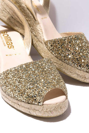 GOLD GLITTER LALIA - Espadrille Wedge Leather Menorcan Sandals