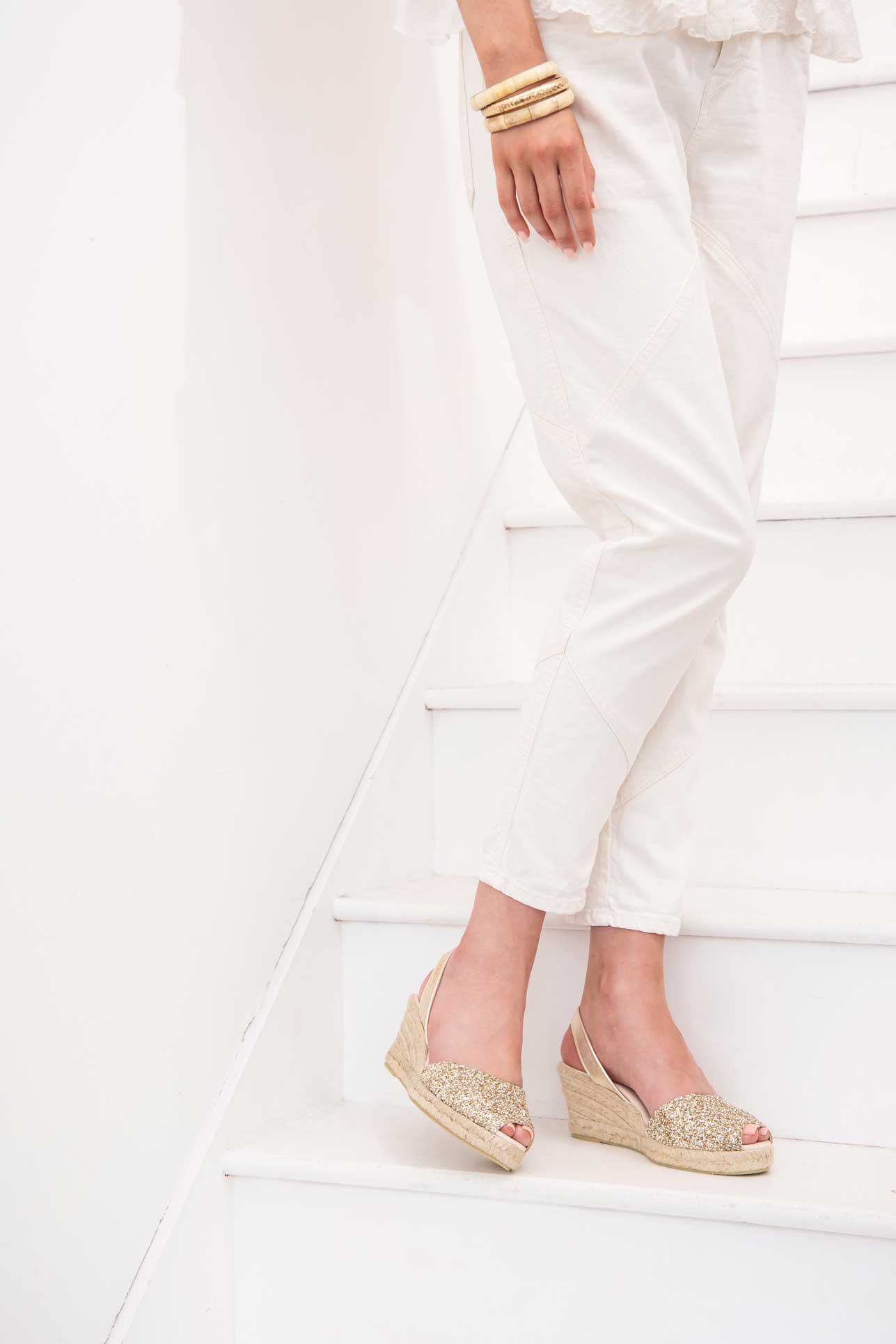 white and gold espadrilles