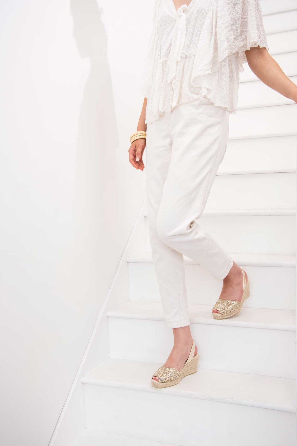 GOLD GLITTER LALIA - Espadrille Wedge Leather Menorcan Sandals