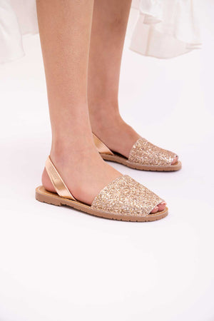 ROSE GOLD GLITTER - Metallic Glitter Leather Menorcan sandals