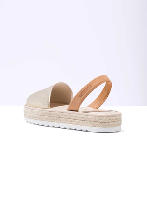 TERROSO ORO CARME - Espadrille Flatform Gold & Tan Leather Menorcan Sandals
