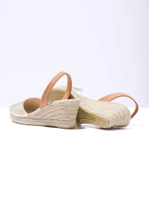 TERROSO ORO LALIA - Espadrille Wedge Tan & Gold Leather Menorcan Sandals