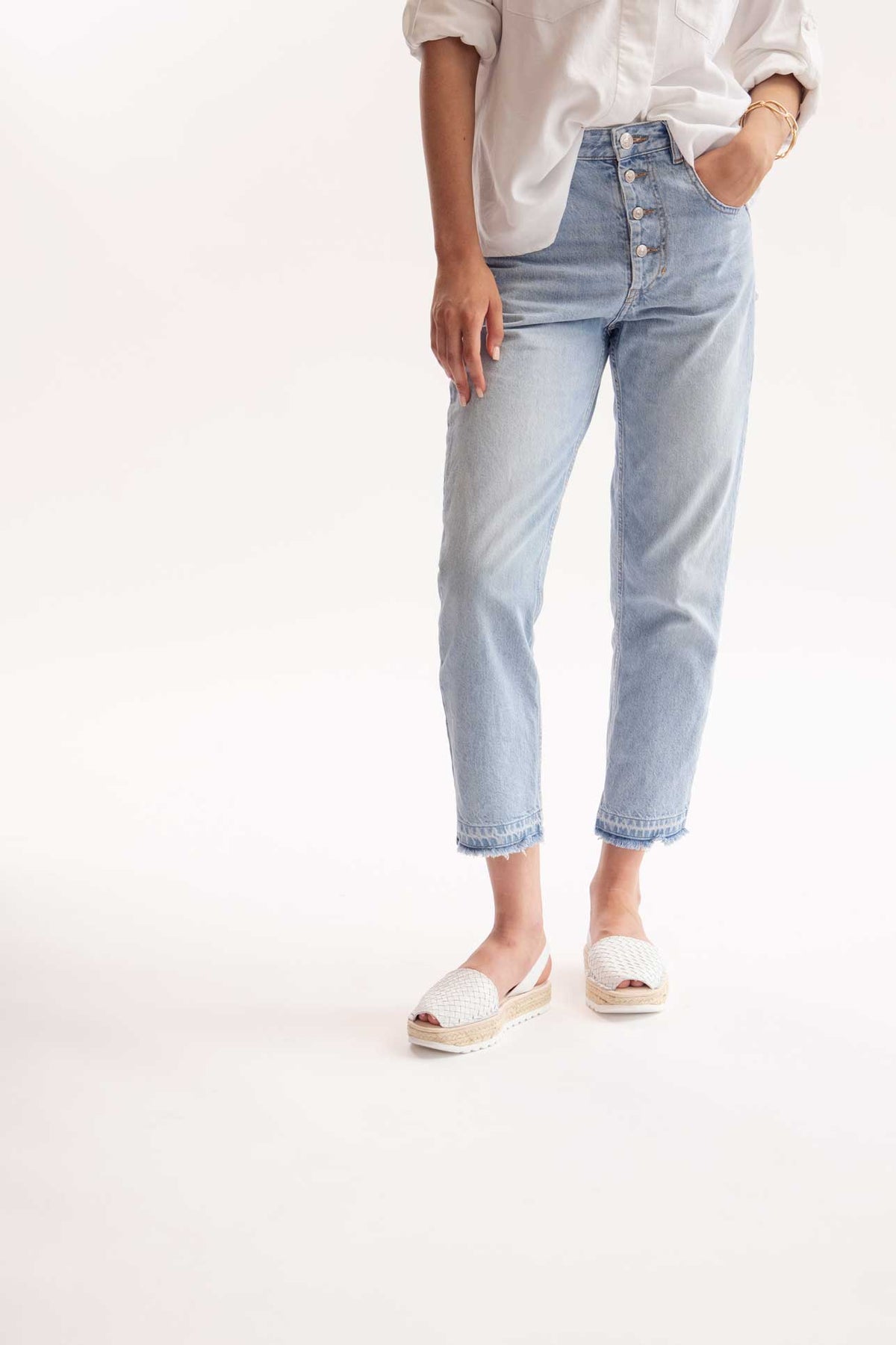 BLANCO CARME - Espadrille Flatform White Woven Leather Menorcan Sandals