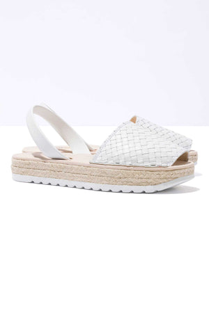 BLANCO CARME - Espadrille Flatform White Woven Leather Menorcan Sandals