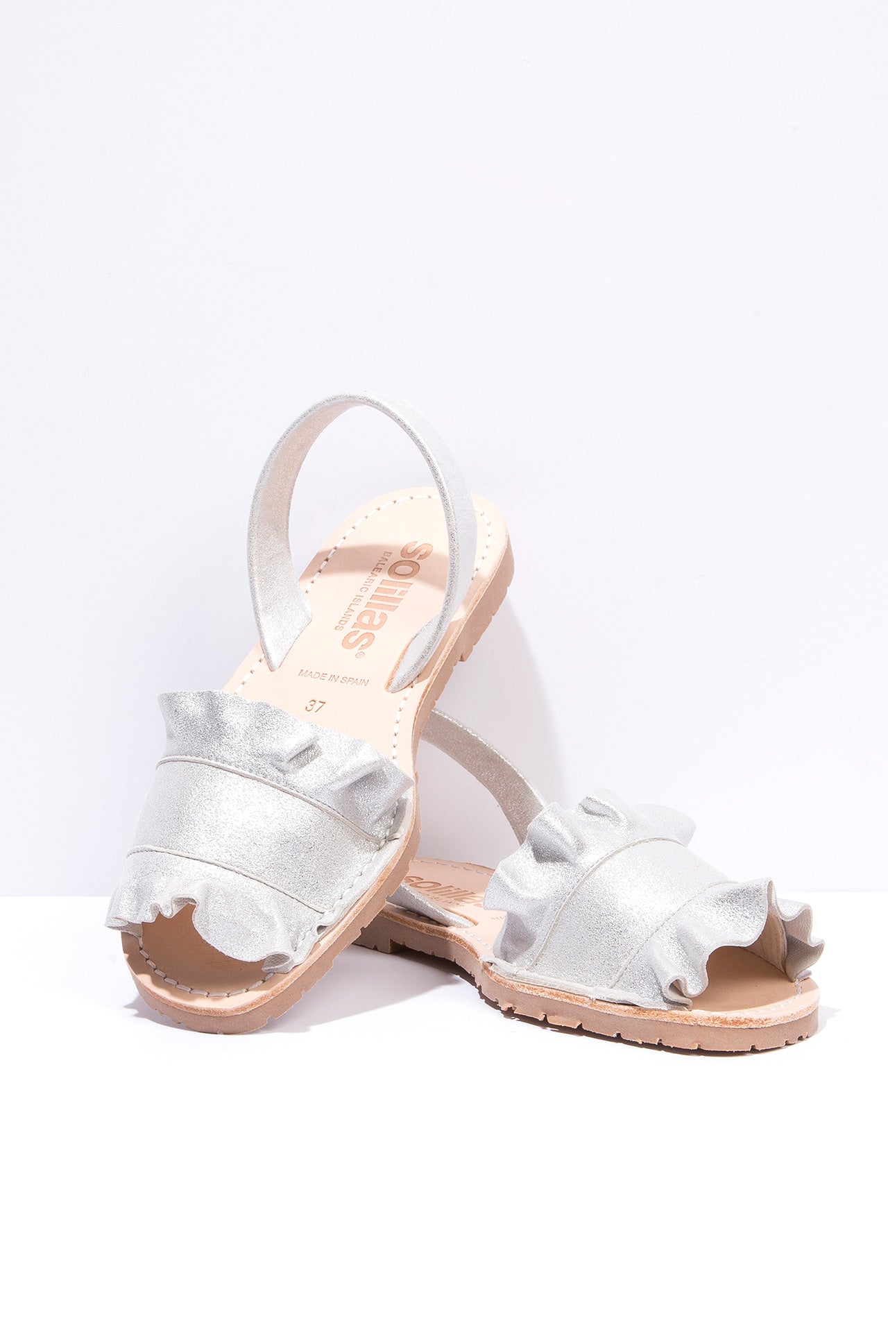 Talaia Silver - Frilled Leather Menorcan sandals