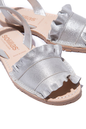 Talaia Silver - Frilled Leather Menorcan sandals