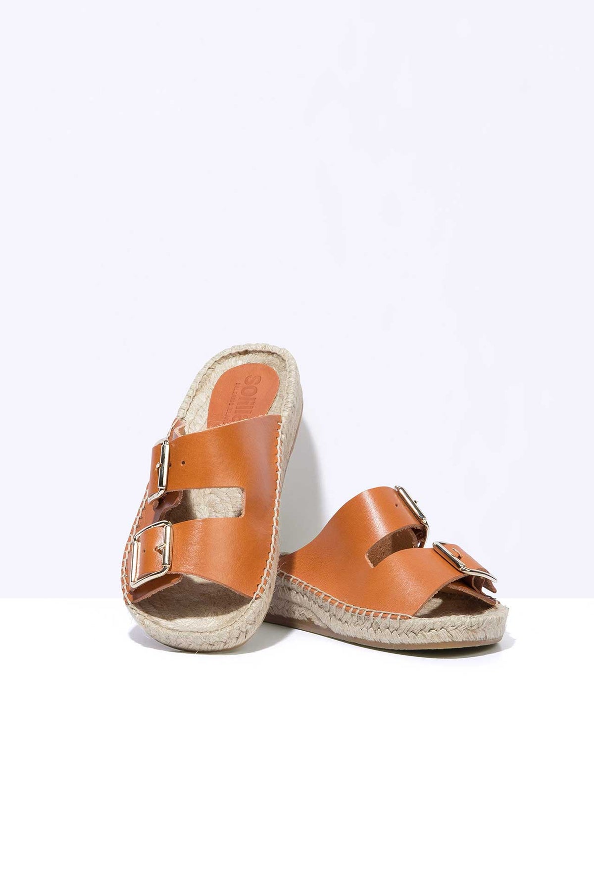 TERRA NEVA - Strappy Espadrille Sliders in Tan Suede with Buckles