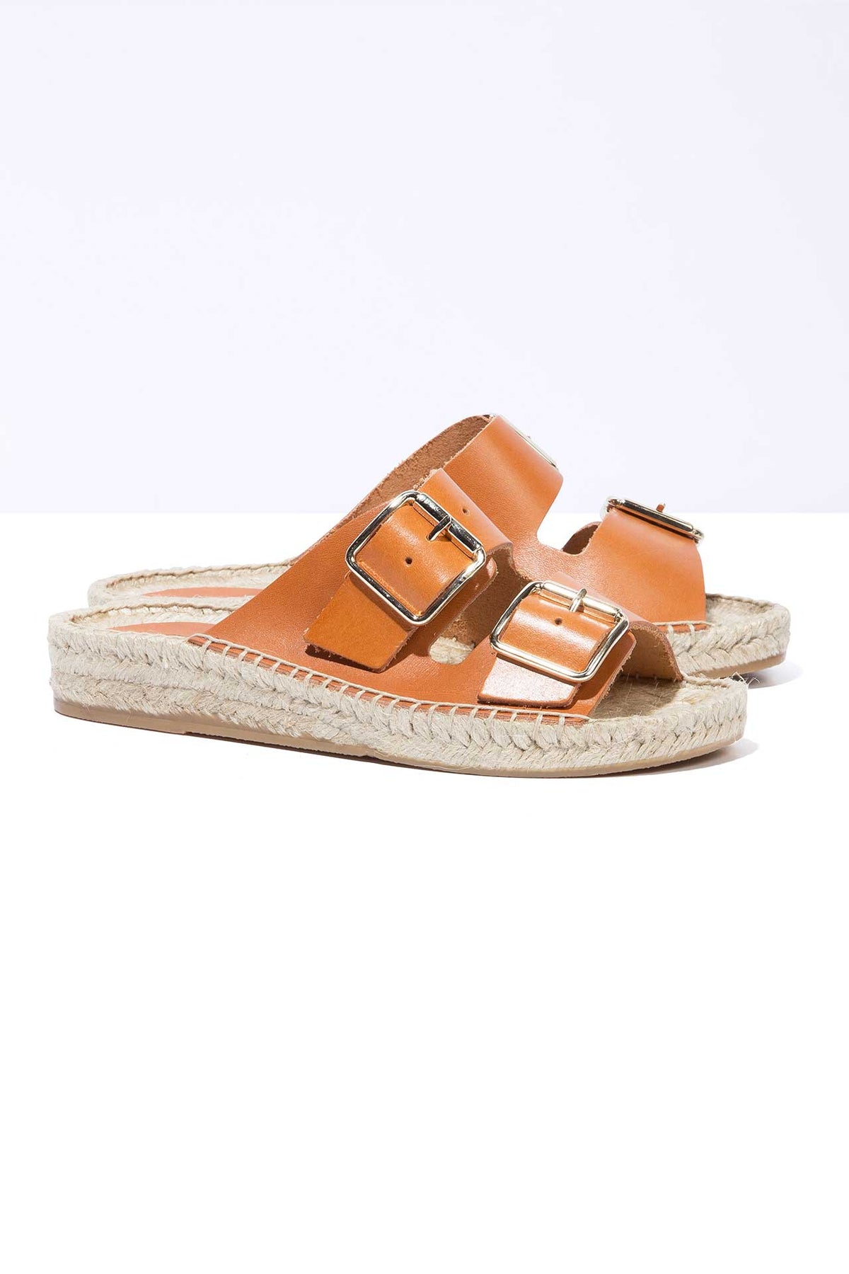 TERRA NEVA - Strappy Espadrille Sliders in Tan Suede with Buckles