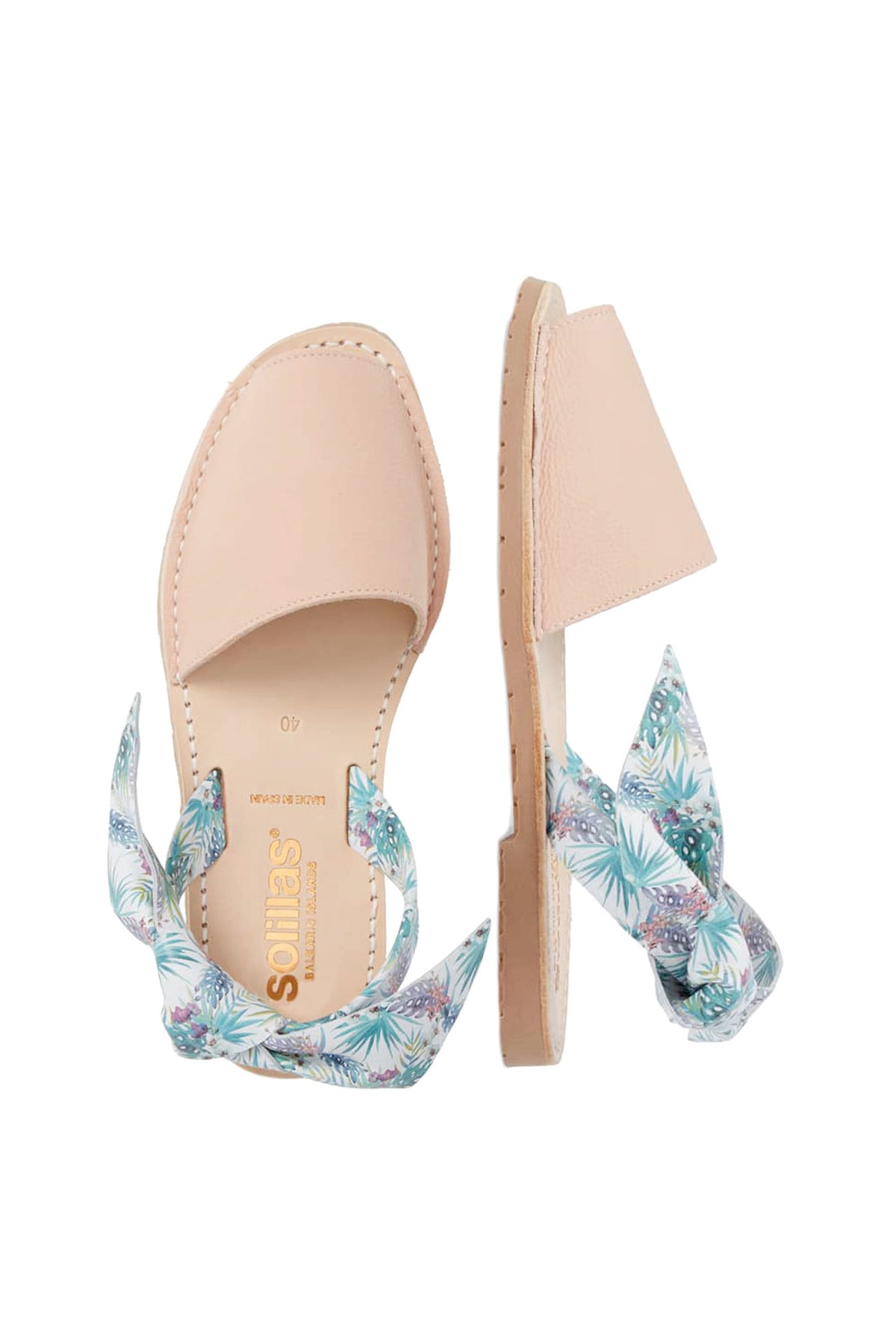 IBIZA ISABEL - Original Menorcan Sandals in Pink Leather with Boho Print Bow