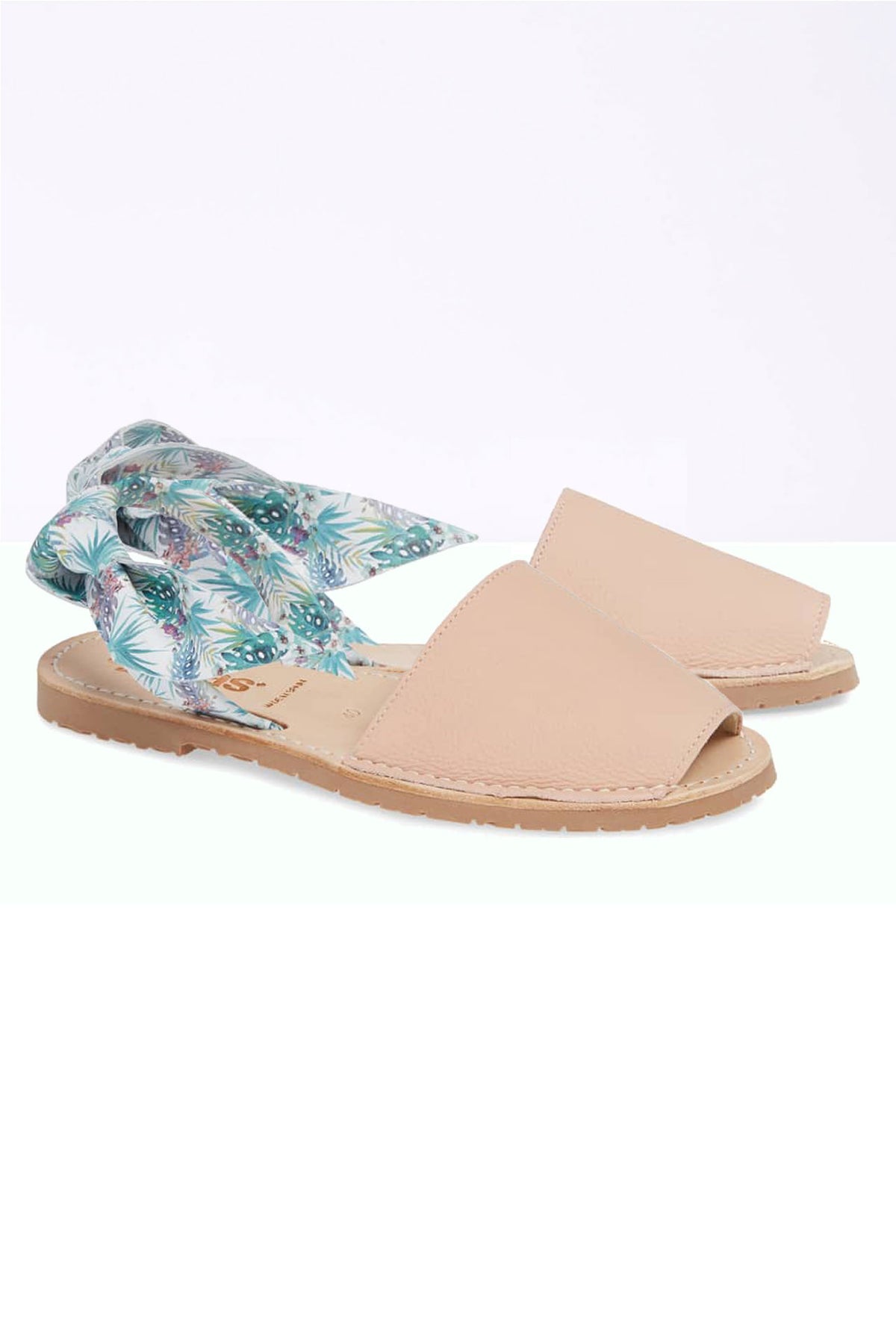 IBIZA ISABEL - Original Menorcan Sandals in Pink Leather with Boho Print Bow