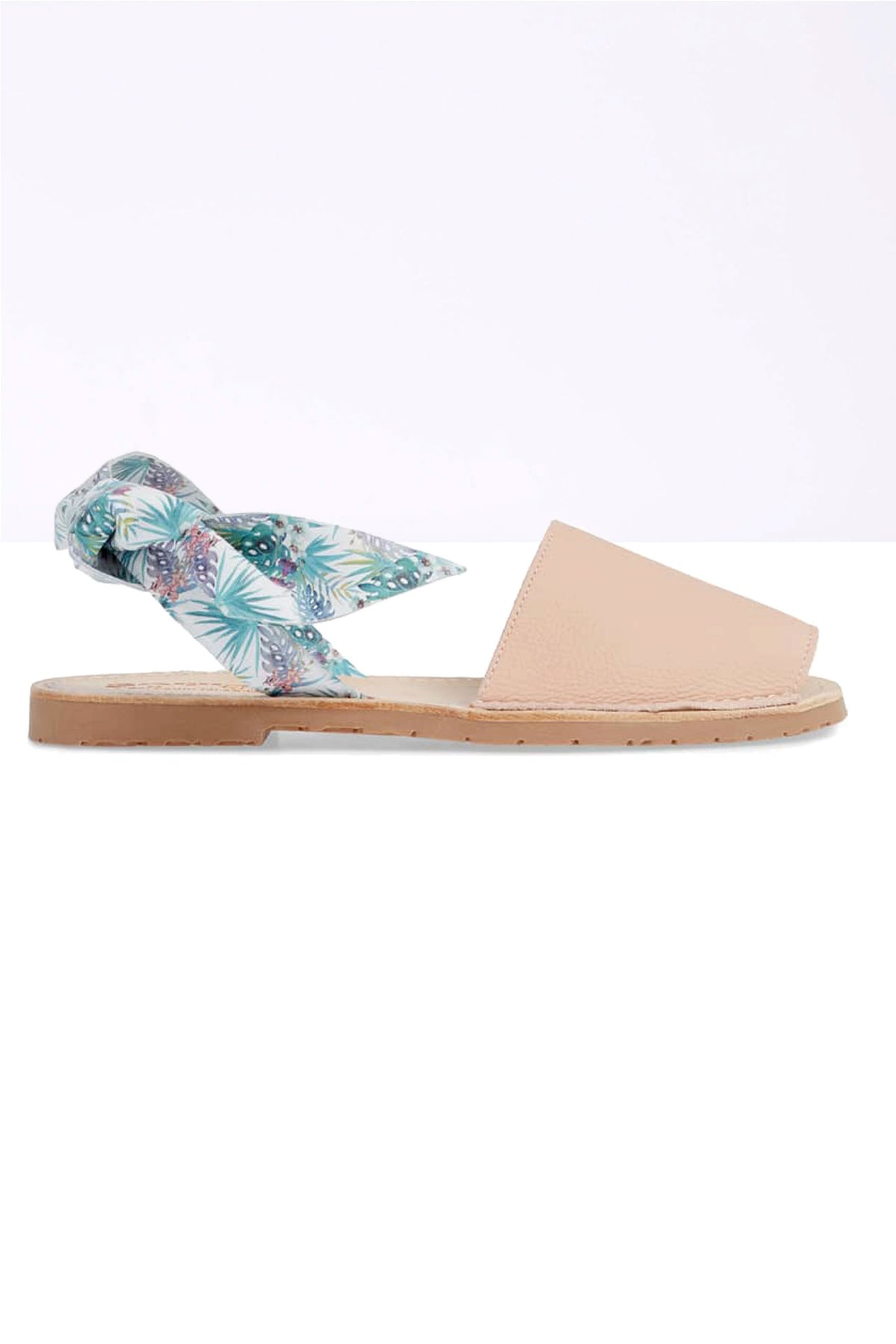 IBIZA ISABEL - Original Menorcan Sandals in Pink Leather with Boho Print Bow
