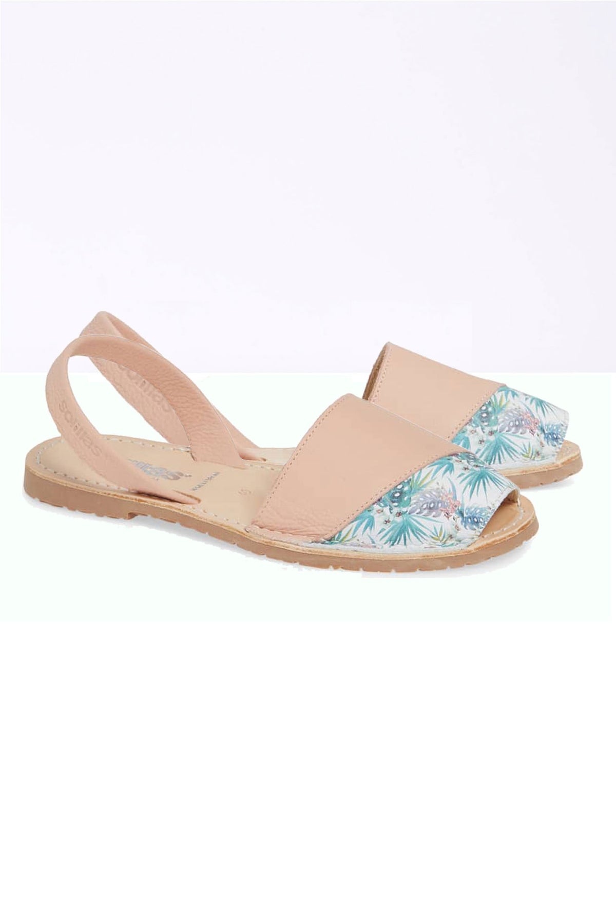 LARA - Original Menorcan Sandals in Pink Leather with Boho Print Detail
