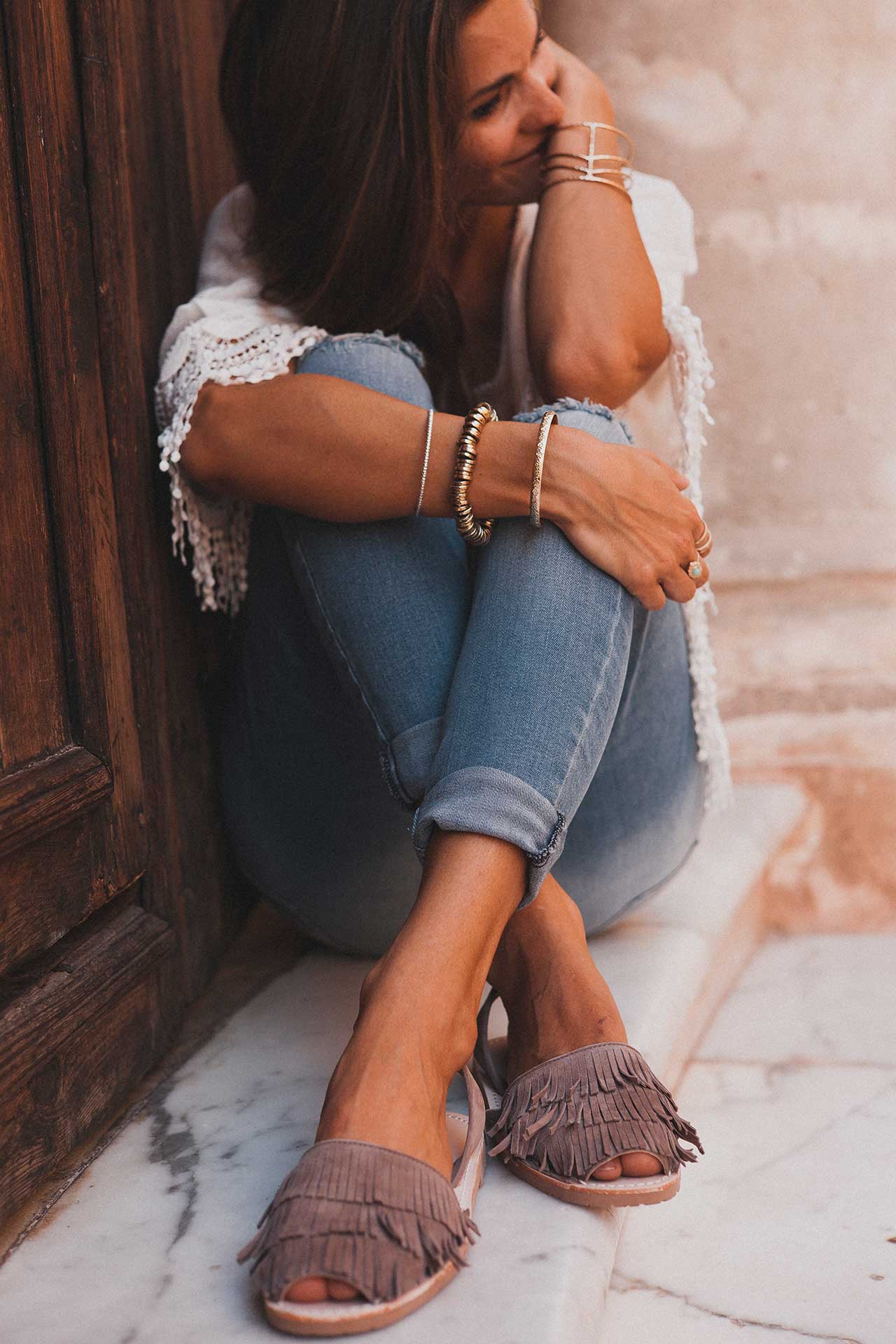 Pedra Franja - Fringe Detail Leather Menorcan sandals
