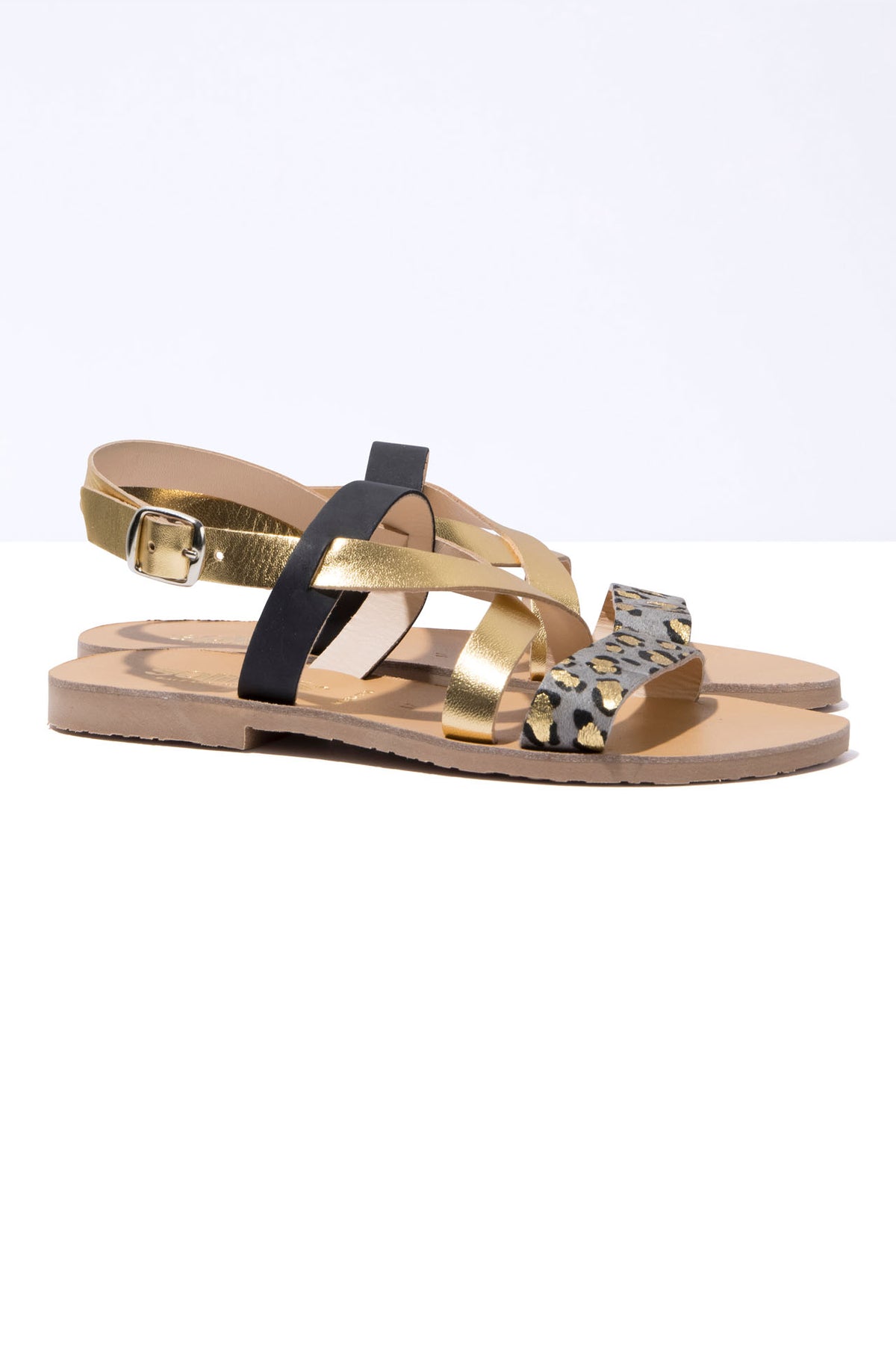 GRIS LEOPARDO ISLA - Grey Leopard Leather Strappy Sandal