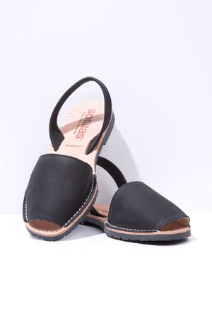 Noche - Black Nubuck Leather Menorcan sandals
