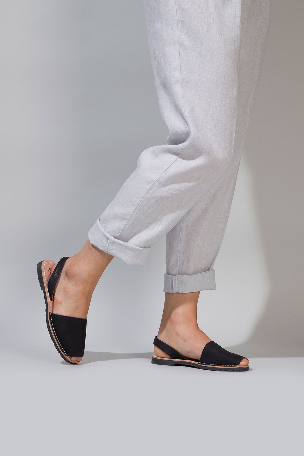 Noche - Black Nubuck Leather Menorcan sandals