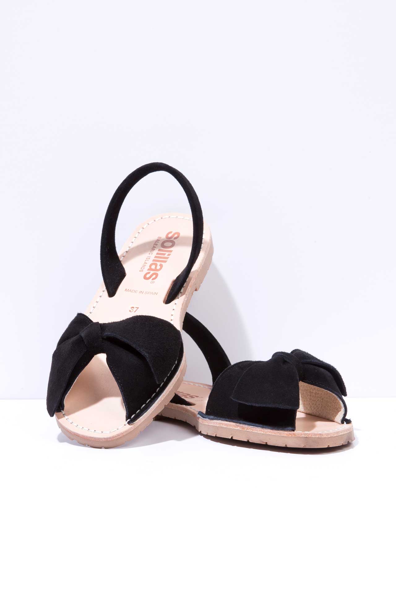 Menorcan Sandals Original Bow Black Suede Leather Solillas