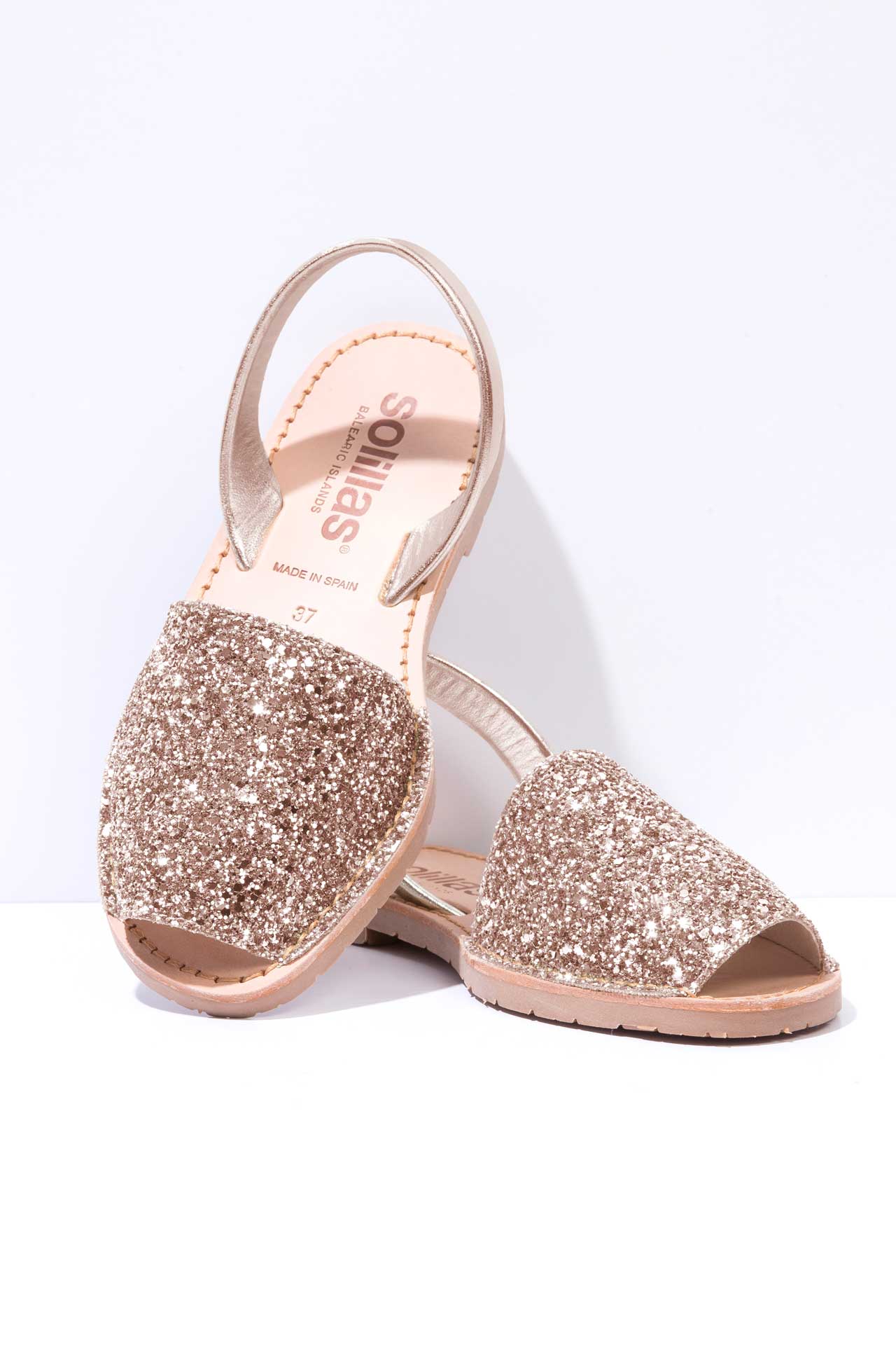 ROSE GOLD GLITTER - Metallic Glitter Leather Menorcan sandals