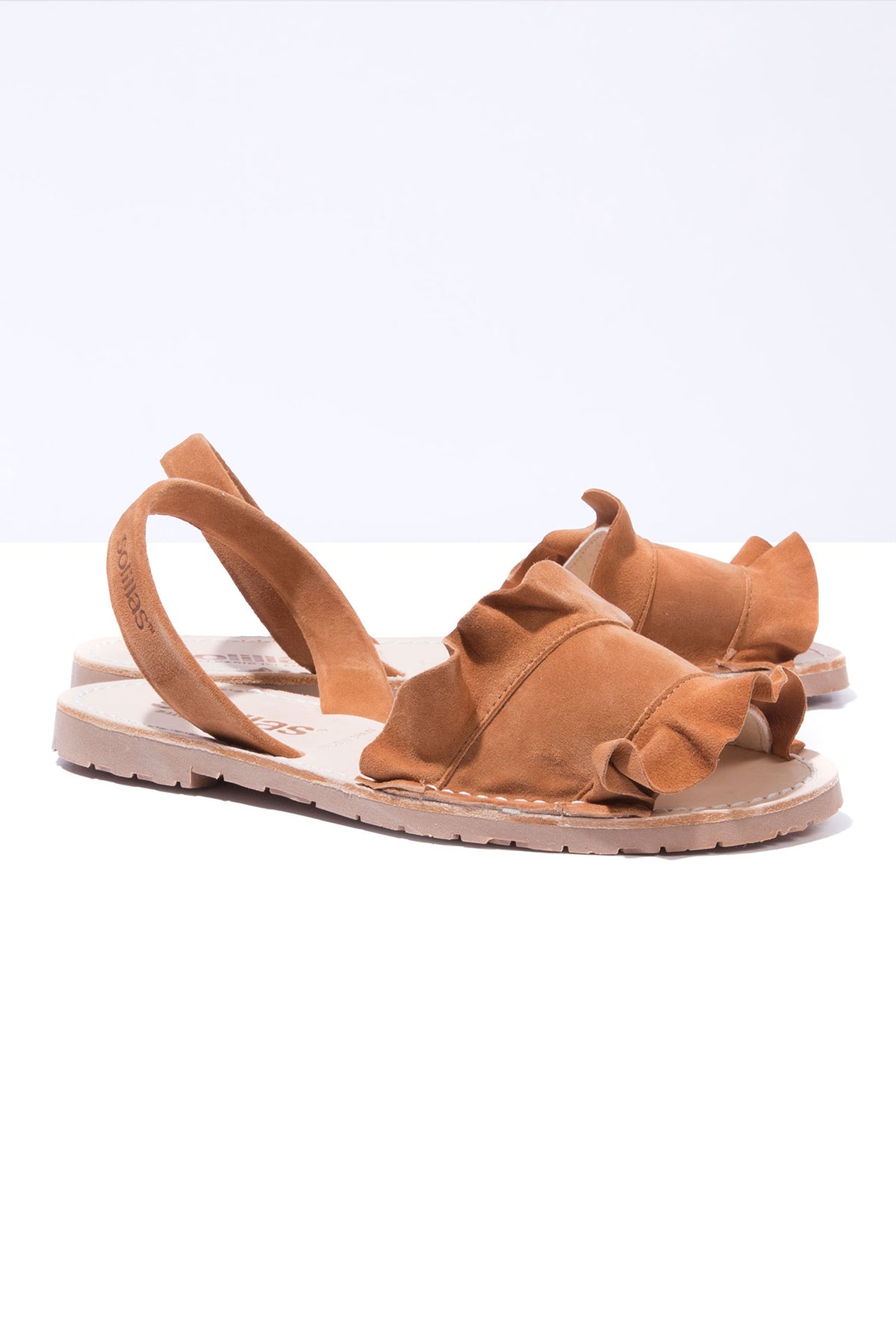 Talaia Tan - Frilled Suede Menorcan sandals